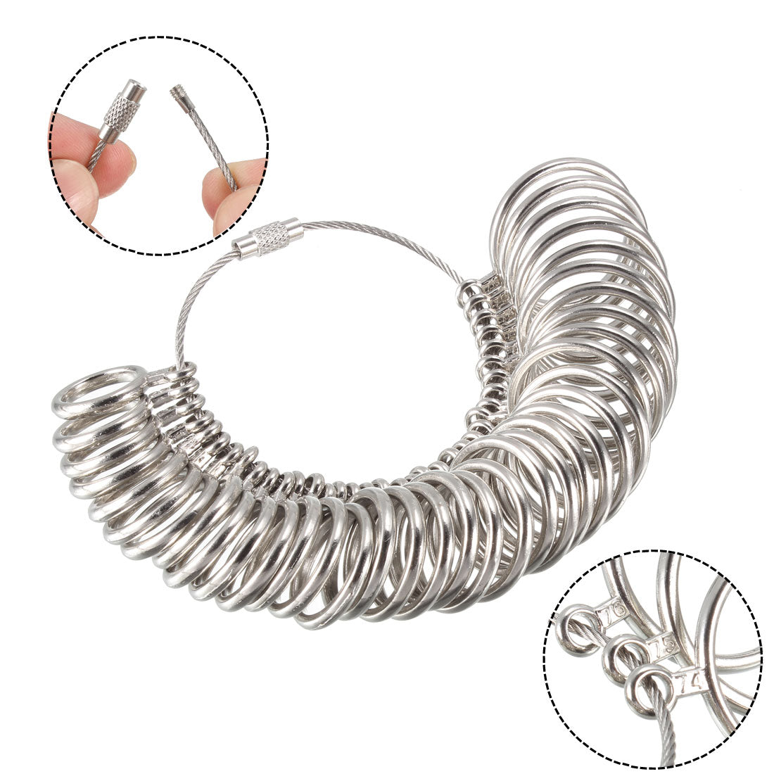 Harfington Finger Ring Sizer Gauge Set EU 41-76 Circle Models Zinc Alloy Measuring Tool