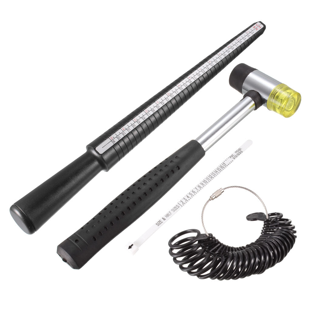 Harfington Ring Sizer Gauge Mandrel Stick Kit 4 Sizes Plastic 4 in 1 Multi-Function with 28 Circle Models Finger Measuring Ruler Rubber Hammer