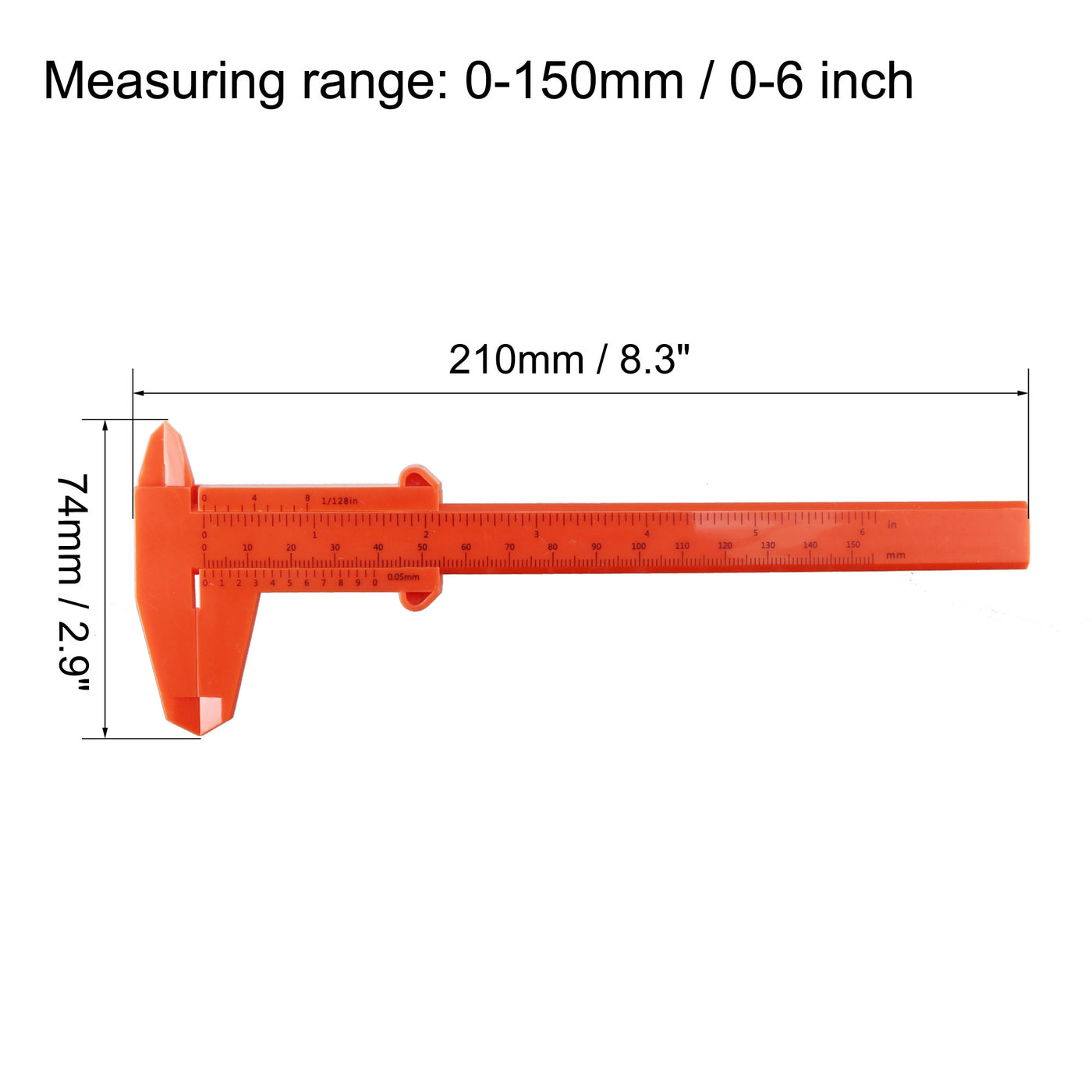 Harfington Vernier Caliper 150mm 6 Inch Metric Plastic Measuring Tool for Precision Measurements Outside Inside Depth Orange
