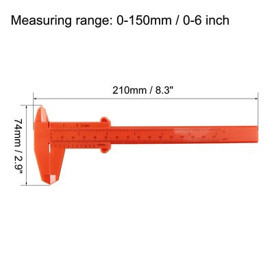 Harfington Vernier Caliper 150mm 6 Inch Metric Plastic Measuring Tool for Precision Measurements Outside Inside Depth Orange