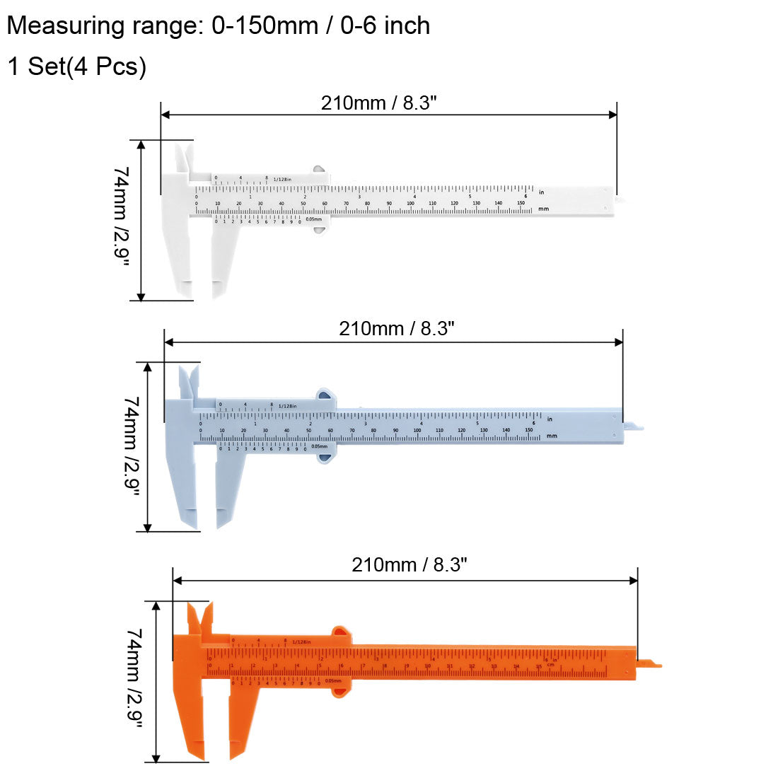 Harfington Vernier Caliper 150mm 6 Inch Metric Plastic Measuring Tool for Precision Measurements Outside Inside Depth Random Color 1 Set