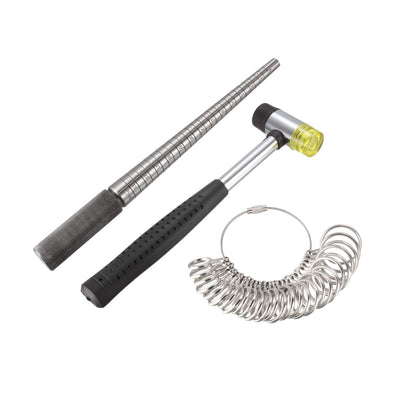 Harfington Ring Sizer Mandrel Kit US 0-13 Finger Measuring Stick Ruler Gauge Chrome steel with 27 Circle Models Rubber Hammer 1 Set