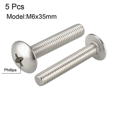 Harfington Machine Screws, Phillips Truss Head Screw, 304 Stainless Steel, Fasteners Bolts 5Pcs