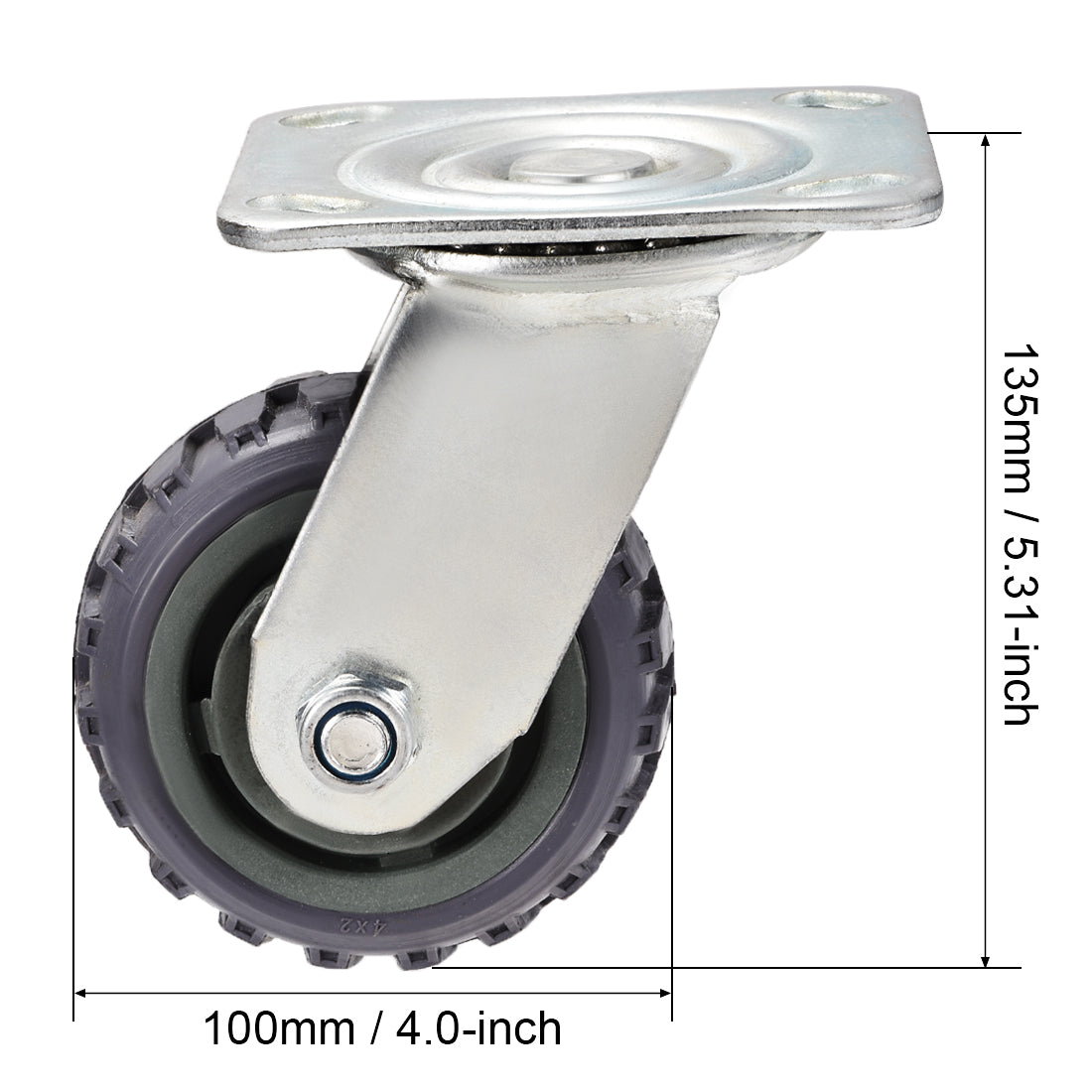 Harfington Swivel Caster Wheels 4 inch Dia PVC Caster Top Plate Gray Wheel with Brake 350lb Capacity