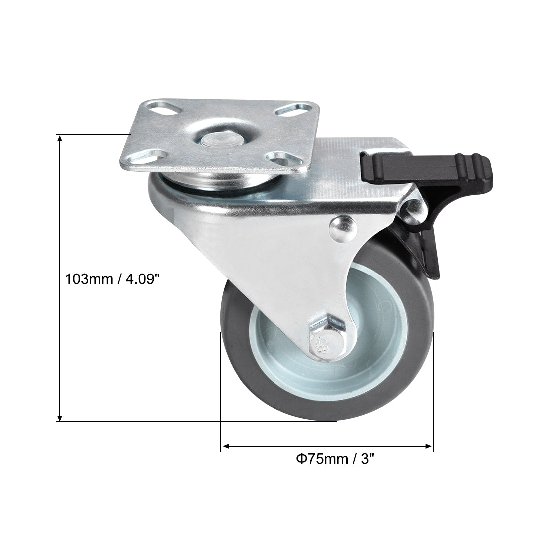 Harfington Swivel Caster Wheels with Brake TPR Twin Rotation with 360 Degree Top Plate LBS Capacity for Furniture Carts Workbench, Gray, Pack of 2