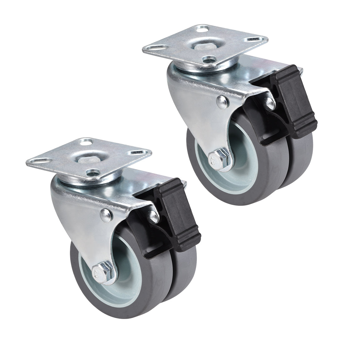 Harfington Swivel Caster Wheels with Brake TPR Twin Rotation with 360 Degree Top Plate LBS Capacity for Furniture Carts Workbench, Gray, Pack of 2