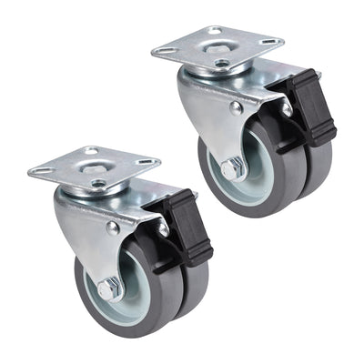Harfington Swivel Caster Wheels with Brake TPR Twin Rotation with 360 Degree Top Plate LBS Capacity for Furniture Carts Workbench, Gray, Pack of 2