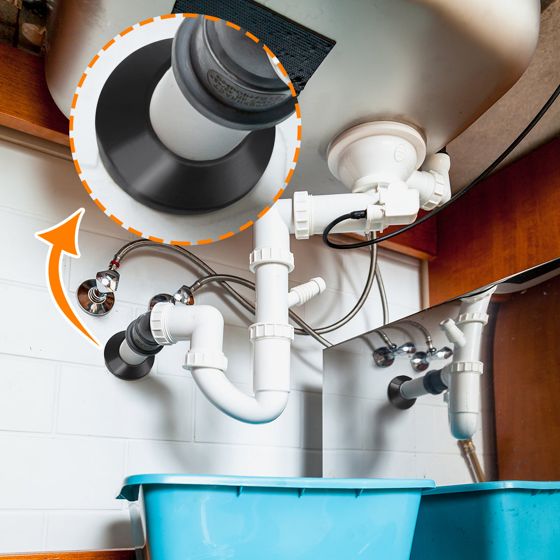 Harfington 15mm Pipe Cover Decoration PP Plastic Water Pipe Escutcheon Black 6pcs