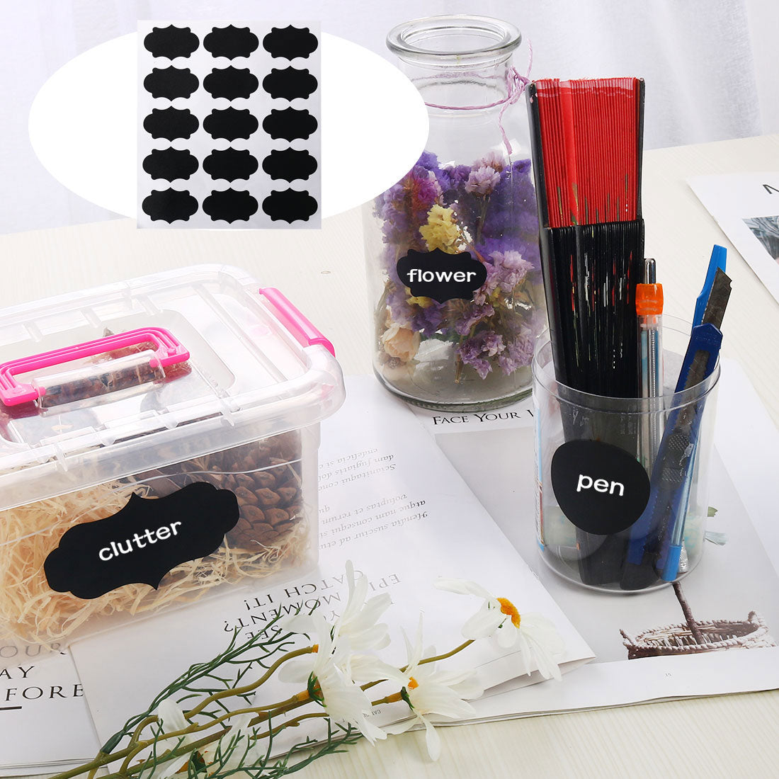 Harfington 135pcs Chalkboard Labels Water-resistant Reusable Blackboard Storage Stickers