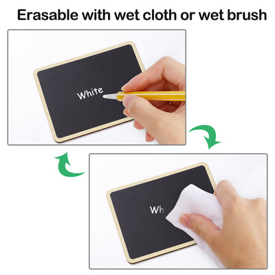 Harfington 12pcs Wood Mini Chalkboard Signs Tags with Base Stand for Message Board Sign