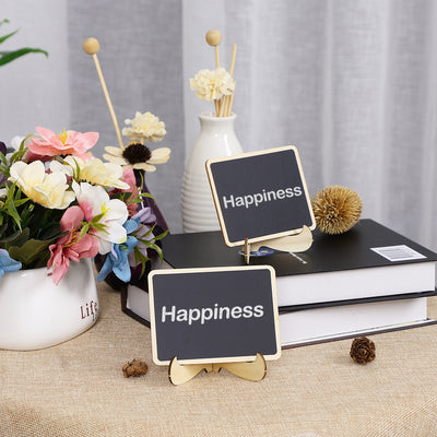 Harfington 12pcs Wood Mini Chalkboard Signs Tags with Base Stand for Message Board Sign
