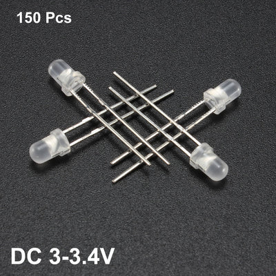 Harfington 150pcs 3mm White Lights Diodes DC 3-3.4V Bulb Lamps Light Emitting Diode