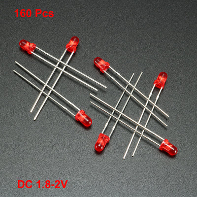 Harfington 160pcs 3mm Red Lights Diodes DC 1.8-2V Bulb Lamps Light Emitting Diode