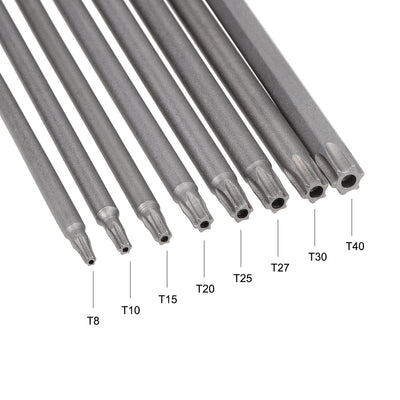 Harfington 8pcs Torx Bits Set 1/4 Inch Hex Shank T8-T40 Magnetic 150mm Length Security Tamper Proof Star 6 Point S2 Screwdriver Kit Tools