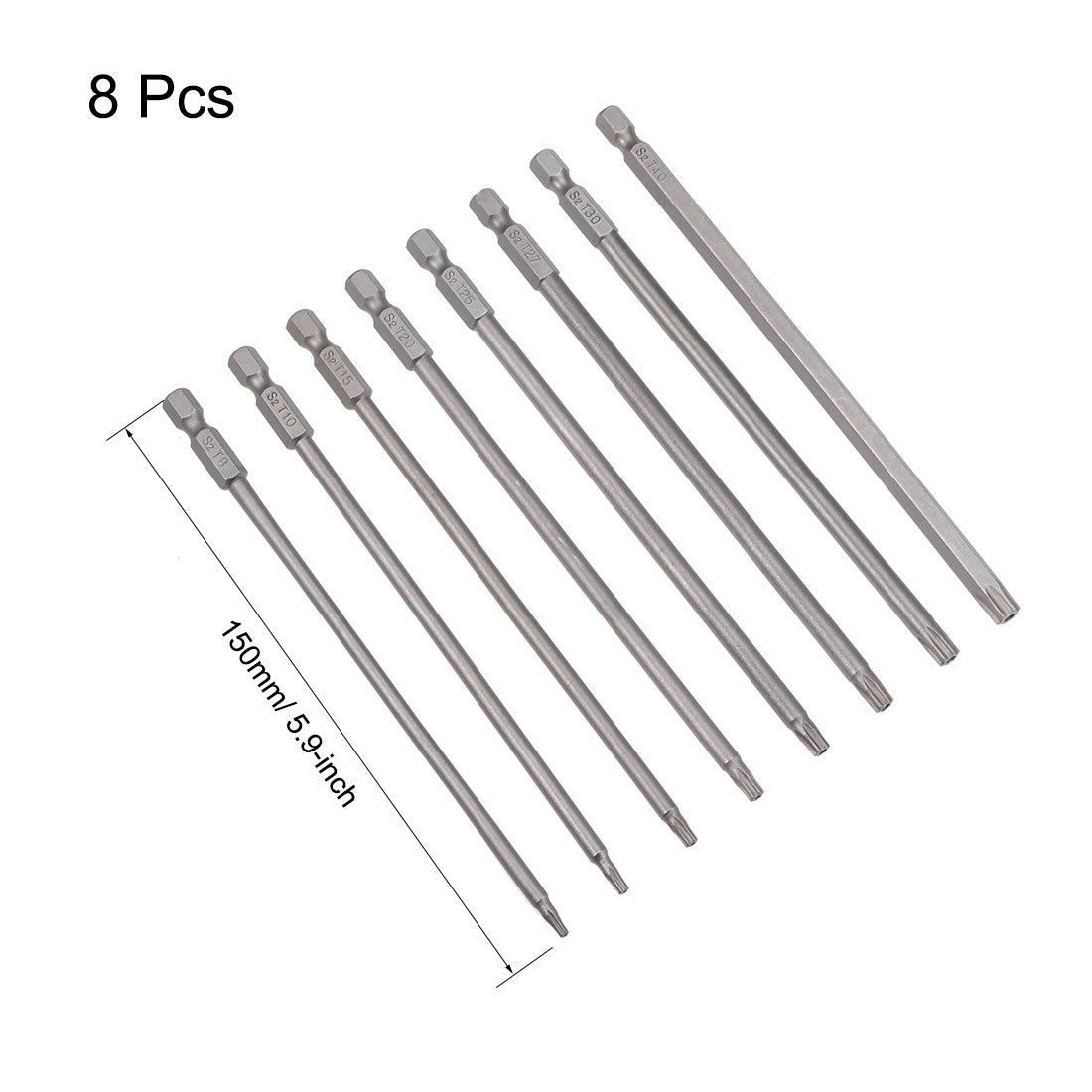 Harfington 8pcs Torx Bits Set 1/4 Inch Hex Shank T8-T40 Magnetic 150mm Length Security Tamper Proof Star 6 Point S2 Screwdriver Kit Tools