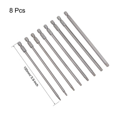 Harfington 8pcs Torx Bits Set 1/4 Inch Hex Shank T8-T40 Magnetic 150mm Length Security Tamper Proof Star 6 Point S2 Screwdriver Kit Tools