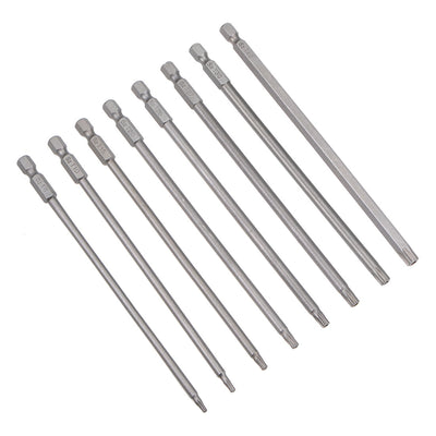 Harfington 8pcs Torx Bits Set 1/4 Inch Hex Shank T8-T40 Magnetic 150mm Length Security Tamper Proof Star 6 Point S2 Screwdriver Kit Tools