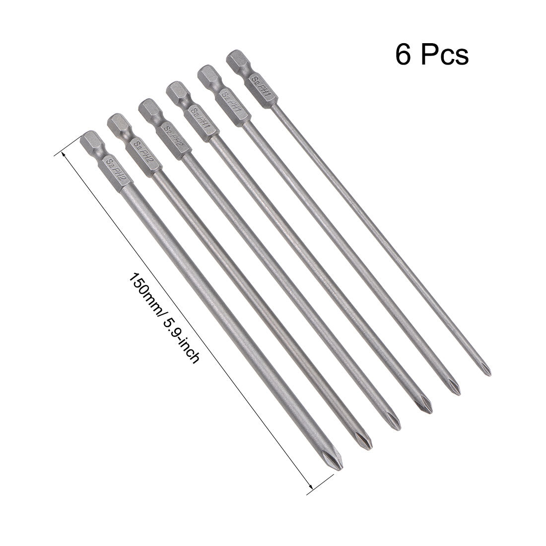 Harfington Phillips Bits Set 6pcs 1/4 Inch Hex Shank 3PH1-6PH2 Magnetic Cross Screwdriver Bit Set 150mm Length S2 Screw Driver Kit Tools