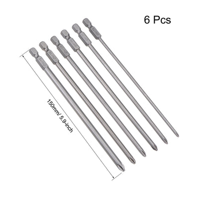 Harfington Phillips Bits Set 6pcs 1/4 Inch Hex Shank 3PH1-6PH2 Magnetic Cross Screwdriver Bit Set 150mm Length S2 Screw Driver Kit Tools