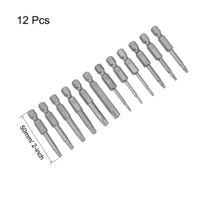 Harfington 12pcs Torx Bits Set 1/4 Inch Hex Shank T5-T40 Magnetic 50mm Length Security Tamper Proof Star 6 Point Screwdriver Kit Tools