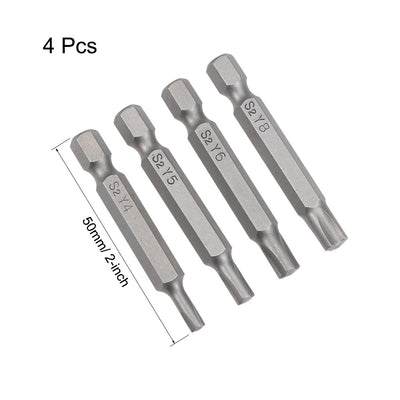 Harfington Screwdriver Bits Set 4pcs 1/4 Inch Hex Shank Y4 Y5 Y6 Y8 Magnetic Screwdriver Bit Set 50mm Length S2 Screw Driver Kit Tools