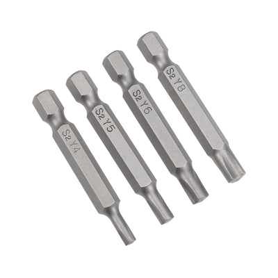 Harfington Screwdriver Bits Set 4pcs 1/4 Inch Hex Shank Y4 Y5 Y6 Y8 Magnetic Screwdriver Bit Set 50mm Length S2 Screw Driver Kit Tools