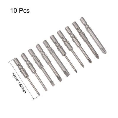 Harfington Screwdriver Bits Set 10pcs 4mm Round Shank Magnetic Phillips Slotted Screwdriver Bit 40mm Length S2 Screw Driver Kit Tools