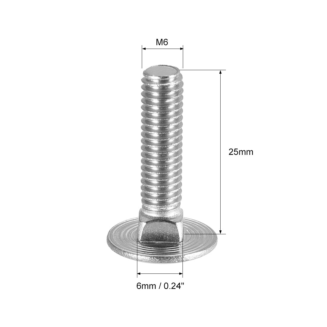 Harfington Carriage Bolts, Neck Carriage Bolt, Round Head, Square Neck, 304 Stainless Steel M6x25mm 20pcs