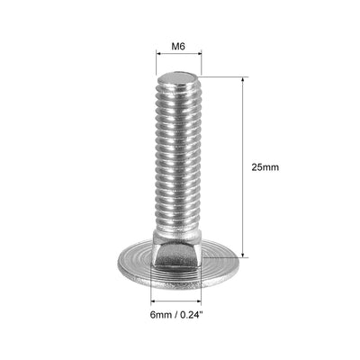 Harfington Carriage Bolts, Neck Carriage Bolt, Round Head, Square Neck, 304 Stainless Steel M6x25mm 20pcs