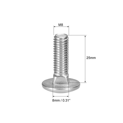 Harfington Carriage Bolts, Neck Carriage Bolt, Round Head, Square Neck, 304 Stainless Steel M8x25mm 5pcs