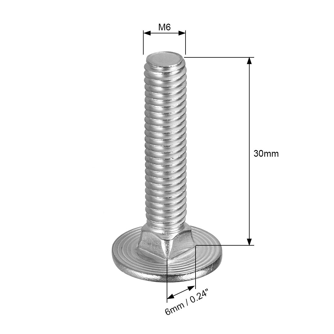Harfington Carriage Bolts, Neck Carriage Bolt, Round Head, Square Neck, Stainless Steel M6x30mm 10pcs