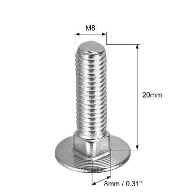 Harfington Carriage Bolts, Neck Carriage Bolt, Round Head, Square Neck, 304 Stainless Steel M8x20mm 8pcs