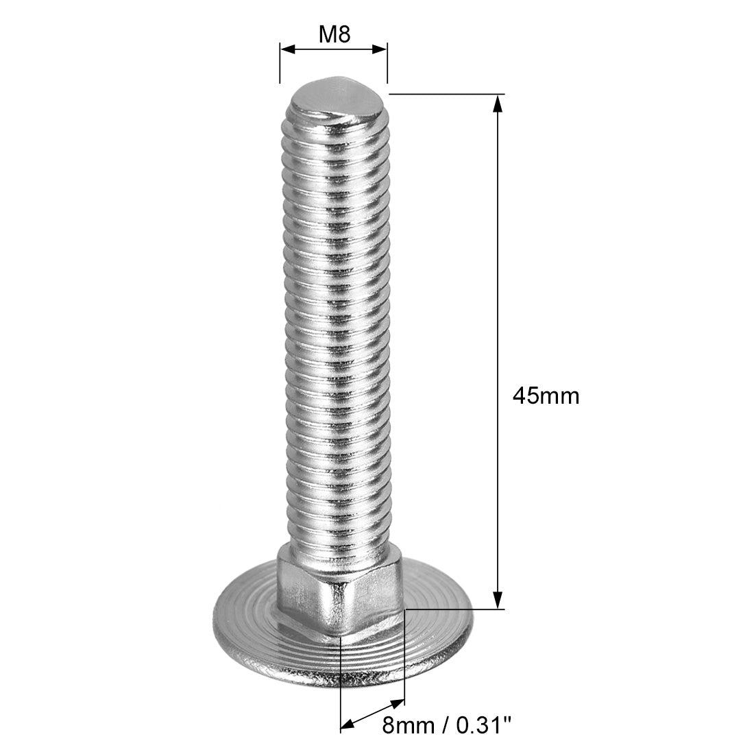Harfington Carriage Bolts, Neck Carriage Bolt, Round Head, Square Neck, 304 Stainless Steel M8x45mm 10pcs