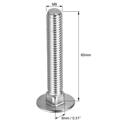 Harfington Carriage Bolts, Neck Carriage Bolt, Round Head, Square Neck, 304 Stainless Steel M8x60mm 3pcs