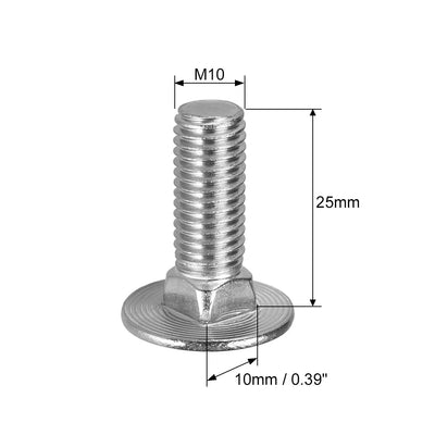 Harfington Carriage Bolts, Neck Carriage Bolt, Round Head, Square Neck, Stainless Steel M10x25mm 8pcs