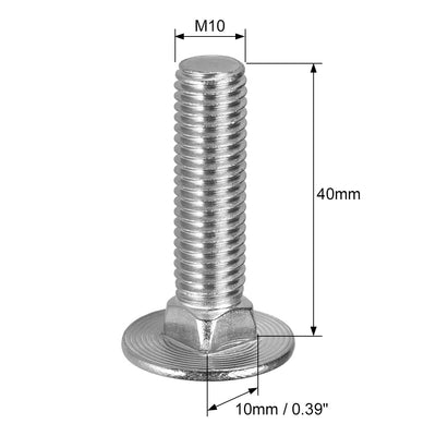 Harfington Carriage Bolts, Neck Carriage Bolt, Round Head, Square Neck, Stainless Steel M10x40mm 2pcs