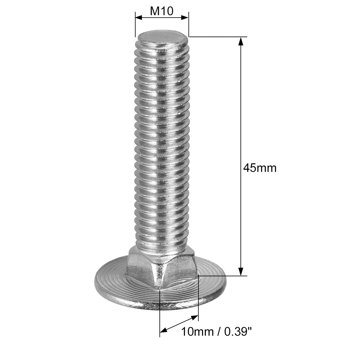 Harfington Carriage Bolts, Neck Carriage Bolt, Round Head, Square Neck, Stainless Steel M10x45mm 6pcs