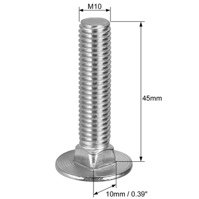 Harfington Carriage Bolts, Neck Carriage Bolt, Round Head, Square Neck, Stainless Steel M10x45mm 6pcs