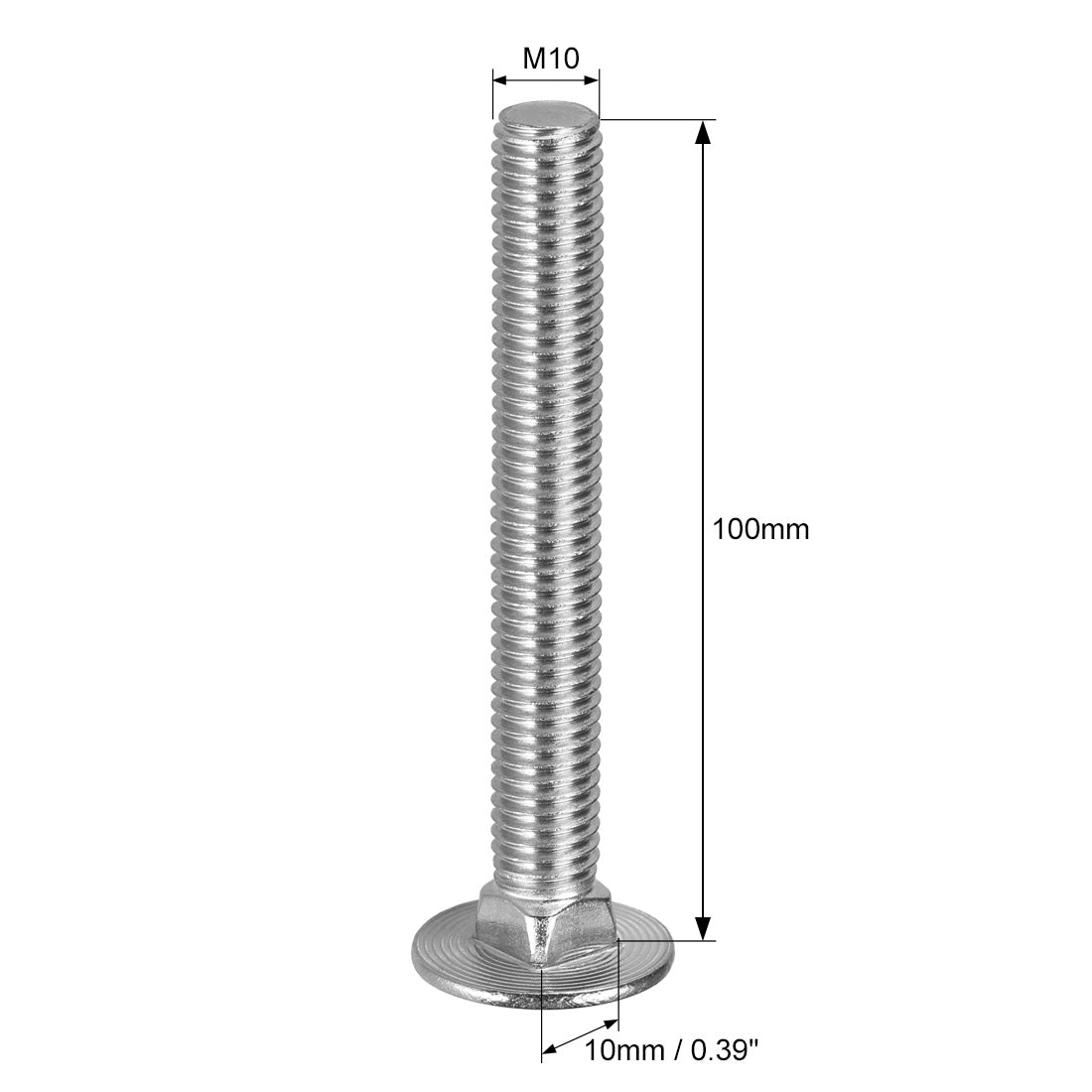 Harfington Carriage Bolts, Neck Carriage Bolt, Round Head, Square Neck, Stainless Steel M10x100mm 3pcs