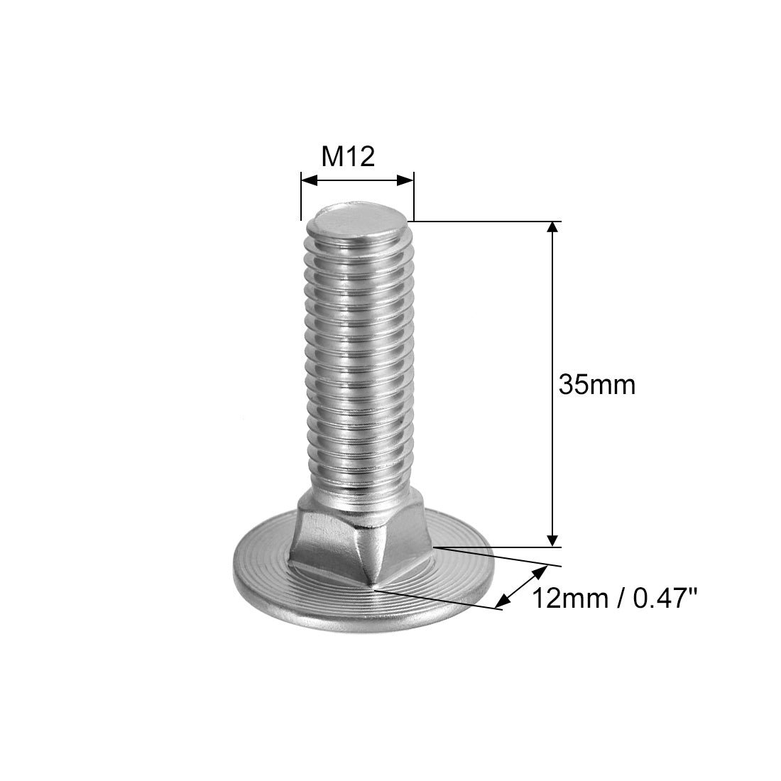 Harfington Carriage Bolts, Neck Carriage Bolt, Round Head, Square Neck, 304 Stainless Steel M12x35mm 3pcs