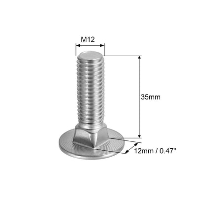 Harfington Carriage Bolts, Neck Carriage Bolt, Round Head, Square Neck, 304 Stainless Steel M12x35mm 3pcs