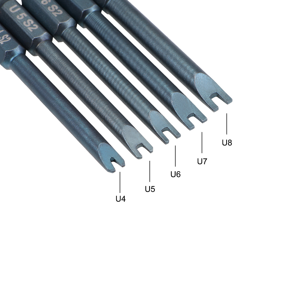 Harfington U-Shaped Bits Set 5pcs 1/4 Inch Hex Shank Magnetic U4 U5 U6 U7 U8 Screwdriver Bit Set 65mm Length S2 Screw Driver Kit Tools