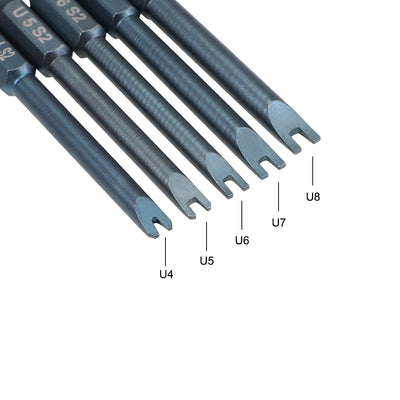 Harfington U-Shaped Bits Set 5pcs 1/4 Inch Hex Shank Magnetic U4 U5 U6 U7 U8 Screwdriver Bit Set 65mm Length S2 Screw Driver Kit Tools