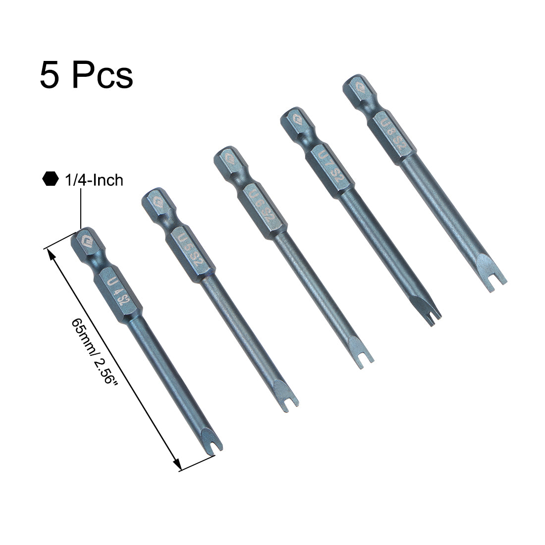 Harfington U-Shaped Bits Set 5pcs 1/4 Inch Hex Shank Magnetic U4 U5 U6 U7 U8 Screwdriver Bit Set 65mm Length S2 Screw Driver Kit Tools