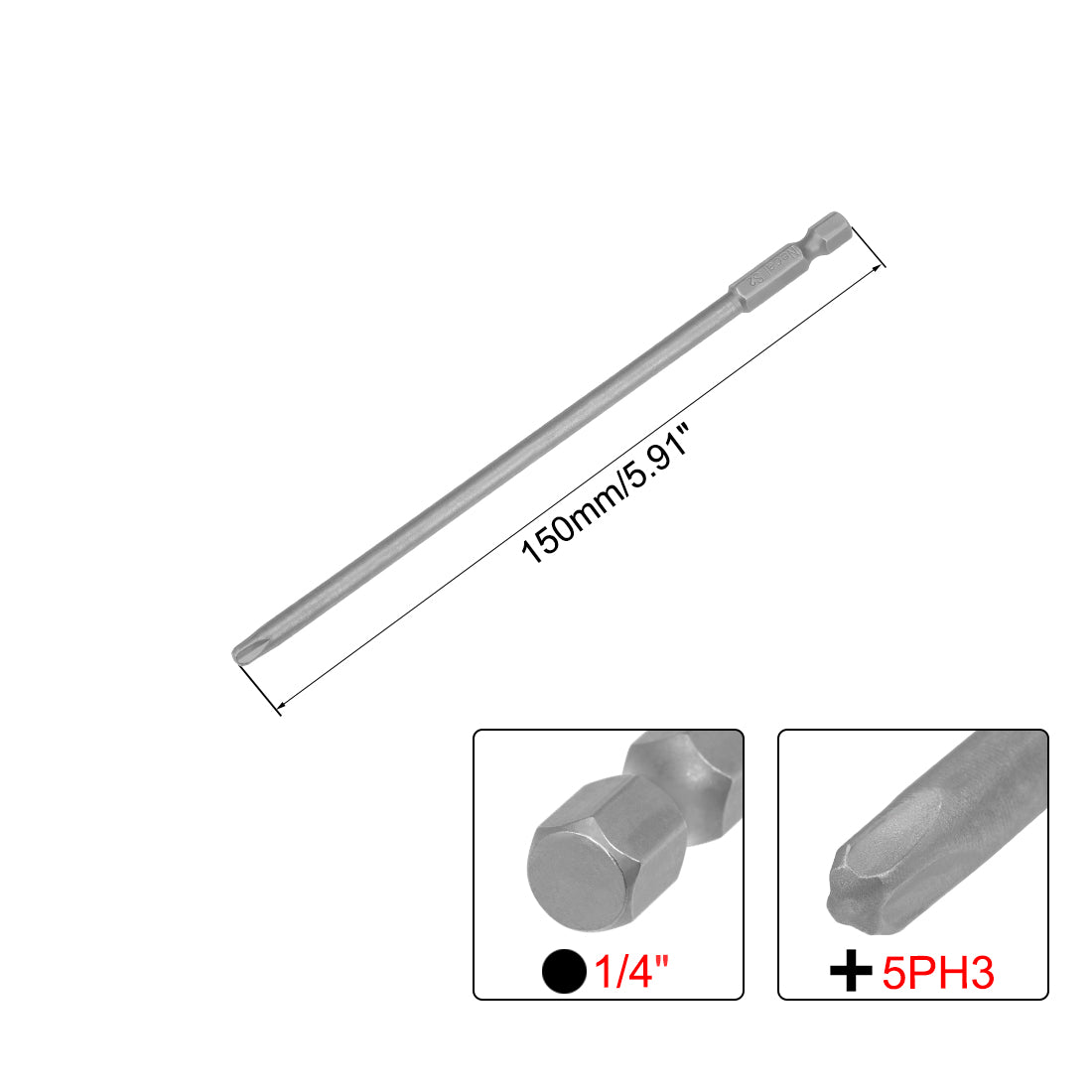 Harfington Phillips Bits 1/4-Inch Hex Shank 150mm Length Cross 5PH3 Magnetic Screw Driver S2 Screwdriver Bit