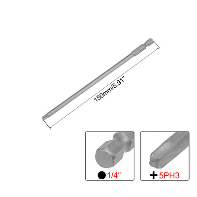 Harfington Phillips Bits 1/4-Inch Hex Shank 150mm Length Cross 5PH3 Magnetic Screw Driver S2 Screwdriver Bit