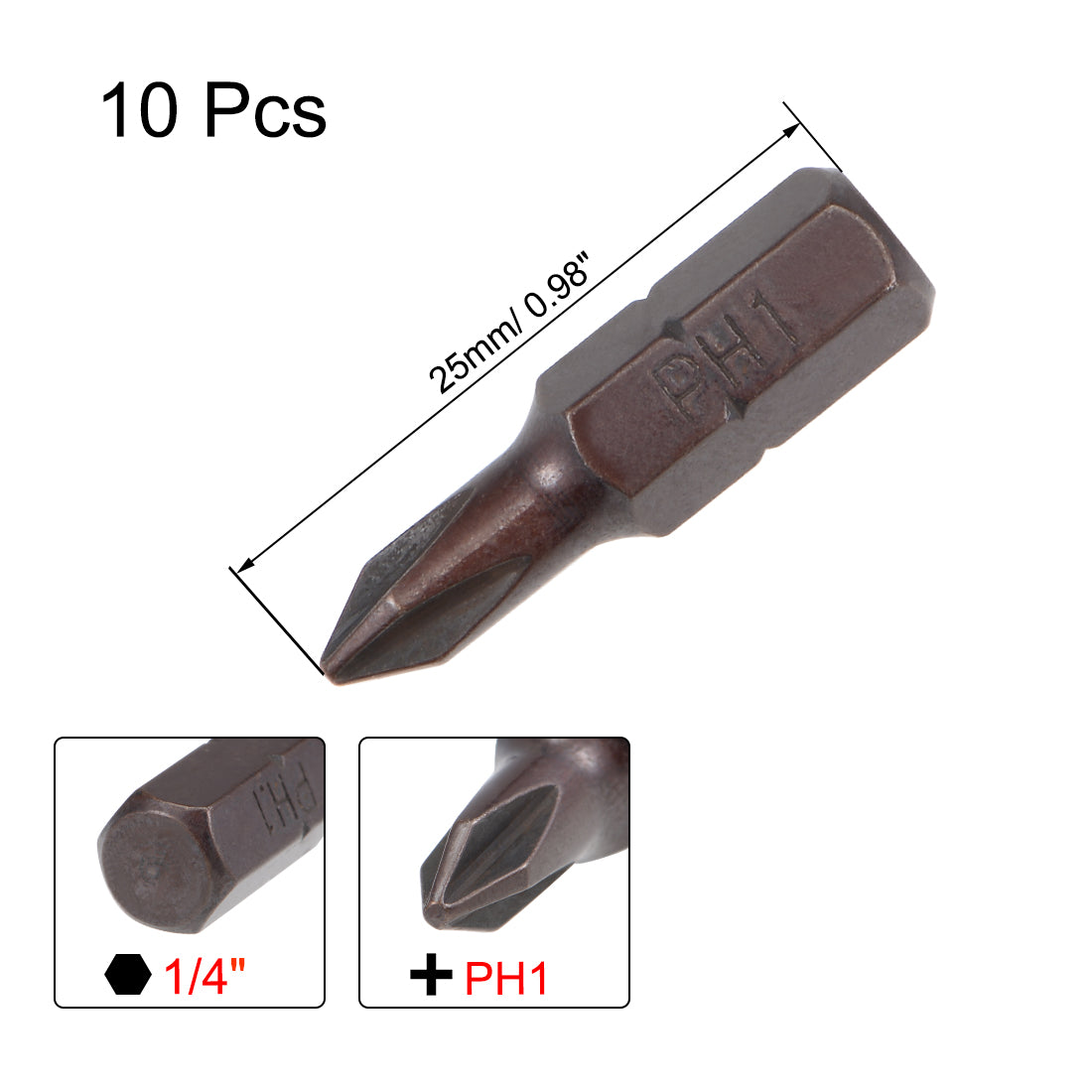Harfington Phillips Bits 10pcs 1/4 Inch Hex Shank Magnetic Cross PH1 Screwdriver Bit Set 25mm Length S2 Screw Driver Kit Tools