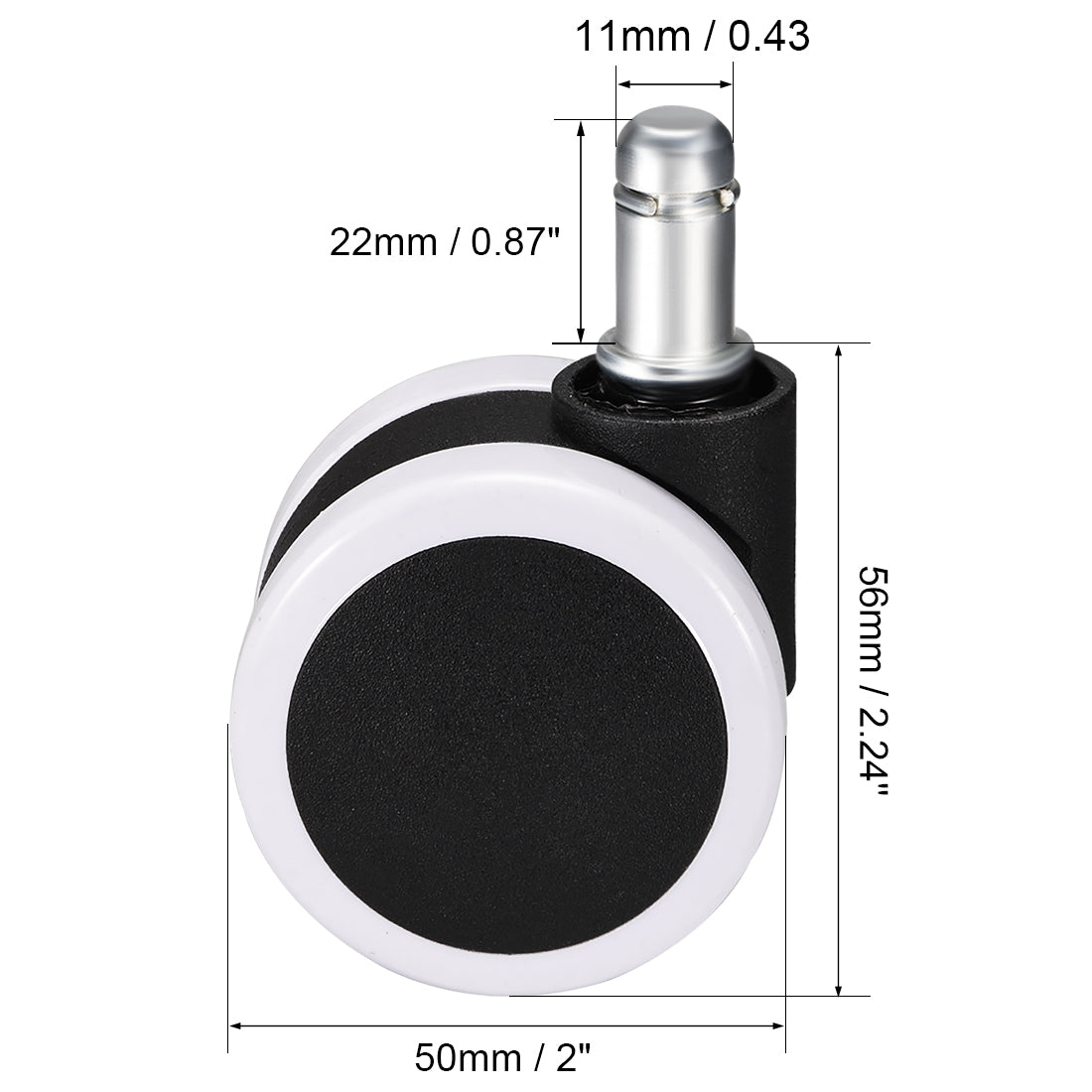 Harfington Swivel Caster Wheels - 2 Inch PU Twin Wheel Push-in 11mmx22mm Stem Swivel Caster 5pcs