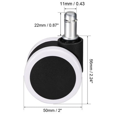 Harfington Swivel Caster Wheels - 2 Inch PU Twin Wheel Push-in 11mmx22mm Stem Swivel Caster 5pcs