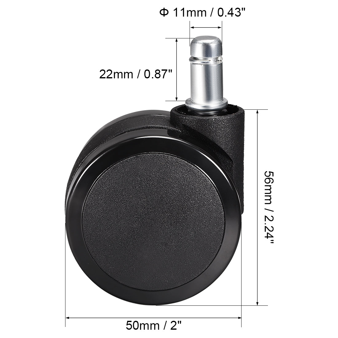 Harfington Swivel Caster Wheels - 2 Inch PU Twin Wheel Push-in 11mmx22mm Stem Swivel Caster Black 5pcs